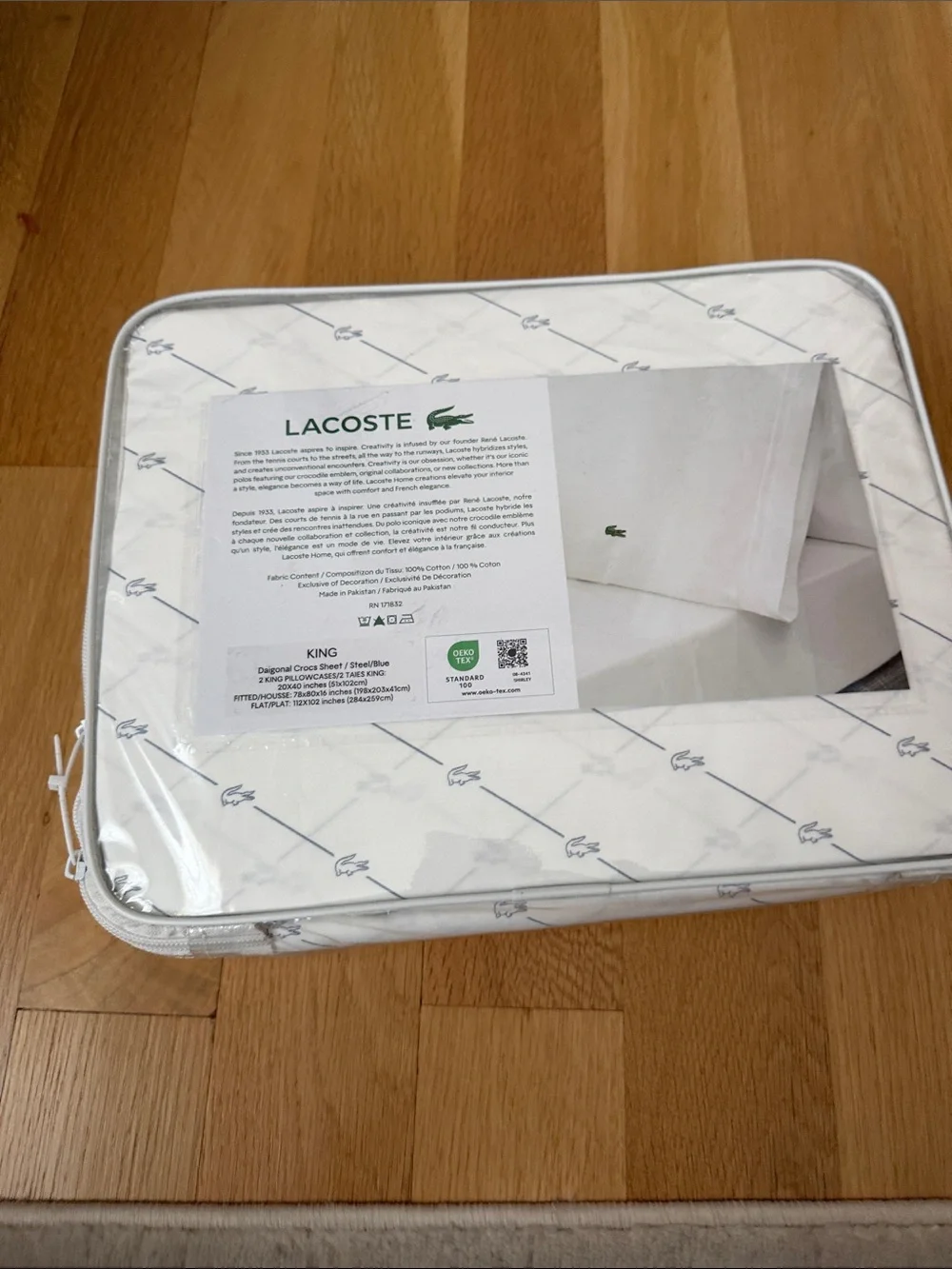 Lacoste White King Sheet Set with Green Croc Accent